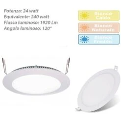 Pannello Led Incasso Tondo Slim 24 Watt Plafoniera Luce Naturale 4000k Faretto Illuminazione Di Interni Driver Incluso