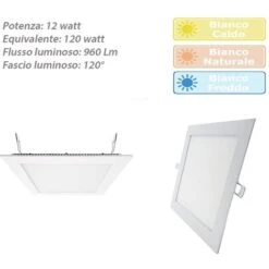 Pannello Led Incasso Quadrato Slim 12 Watt Plafoniera Luce Naturale 4000k Faretto Illuminazione Di Interni Driver Incluso