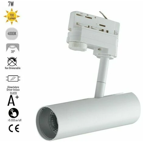 Faro Binario A Led Rocket Con Adattatore Trifase In Alluminio Colore Bianco A+ 4000 Keilvin 7 W 4 Faro Binario A Led Rocket Con Adattatore Trifase In Alluminio Colore Bianco A+ 4000 Keilvin 7 W - immagine 2