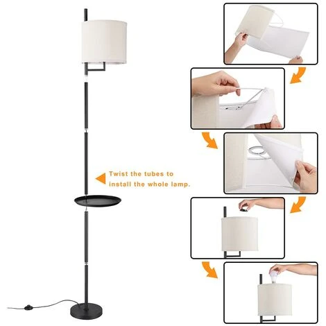 Lampada Piantana Terra Design Moderno Paralume E27 Tessuto Con Tavolino Nero 4 Lampada Piantana Terra Design Moderno Paralume E27 Tessuto Con Tavolino Nero - immagine 2