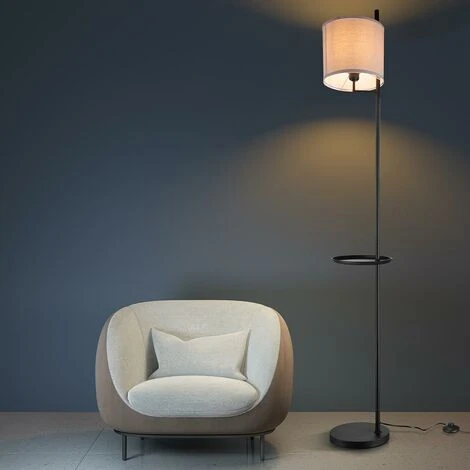 Lampada Piantana Terra Design Moderno Paralume E27 Tessuto Con Tavolino Nero 5 Lampada Piantana Terra Design Moderno Paralume E27 Tessuto Con Tavolino Nero - immagine 3