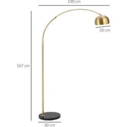 HOMCOM Lampada Da Terra Ad Arco Con Paralume Regolabile E Base Rotonda In Metallo, Attacco E27, 30x100x167cm - Oro/Nero -Offerta economica OSRAM || Paulmann || ATMOSPHERA 43562458 3