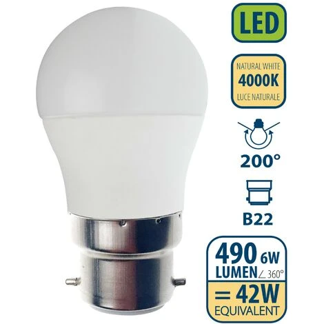 Lampadina SMD LED, Sfera P45, 6W/490lm, Base B22 (Francia), 4000K 4 Lampadina SMD LED, Sfera P45, 6W/490lm, Base B22 (Francia), 4000K - immagine 2