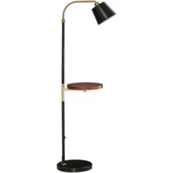 HOMCOM Lampada Da Terra Con Ripiano Da Ф29.5cm Lampada Da Pavimento Per Salotto Compatibile - Nero E Oro