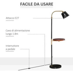 HOMCOM Lampada Da Terra Con Ripiano Da Ф29.5cm Lampada Da Pavimento Per Salotto Compatibile - Nero E Oro -Offerta economica OSRAM || Paulmann || ATMOSPHERA 48390773 5