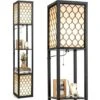 COSTWAY Lampada A Stelo Da Terra, Lampada Scaffale Con 2 Ripiani Di Legno, Luce Per Camera Da Letto Salone Ufficio, 26 X 26 X 156 Cm