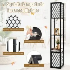 COSTWAY Lampada A Stelo Da Terra, Lampada Scaffale Con 2 Ripiani Di Legno, Luce Per Camera Da Letto Salone Ufficio, 26 X 26 X 156 Cm -Offerta economica OSRAM || Paulmann || ATMOSPHERA 51370509 4