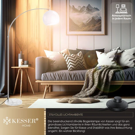 KESSER® Lampada Ad Arco Con Solida Base In Marmo - Altezza Regolabile 146-220 Cm Bianco - Interruttore A Pedale - Piantana Da Terra - Lampada Da Terra - Lampada Da Pavimento Ad Arco - Lampada A Stelo 5 KESSER® Lampada Ad Arco Con Solida Base In Marmo - Altezza Regolabile 146-220 Cm Bianco - Interruttore A Pedale - Piantana Da Terra - Lampada Da Terra - Lampada Da Pavimento Ad Arco - Lampada A Stelo - immagine 3