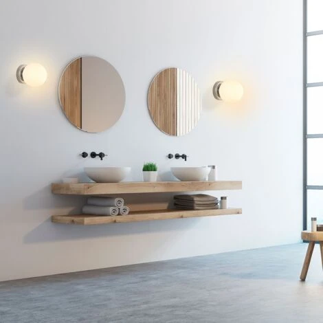 Applique Con Sfera In Vetro Opalino "AVA" Inspiration En Flos IC C/W1- E27 - IP44 Colore Cromo 4 Applique Con Sfera In Vetro Opalino "AVA" Inspiration En Flos IC C/W1- E27 - IP44 Colore Cromo - immagine 2