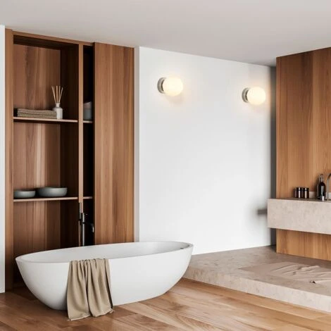 Applique Con Sfera In Vetro Opalino "AVA" Inspiration En Flos IC C/W1- E27 - IP44 Colore Cromo 5 Applique Con Sfera In Vetro Opalino "AVA" Inspiration En Flos IC C/W1- E27 - IP44 Colore Cromo - immagine 3