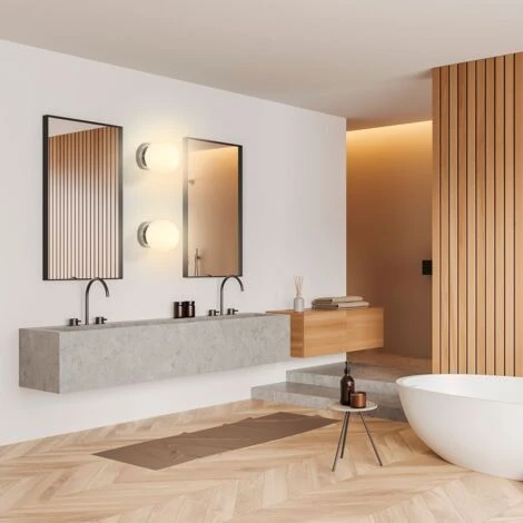 Applique Con Sfera In Vetro Opalino "AVA" Inspiration En Flos IC C/W1- E27 - IP44 Colore Cromo 6 Applique Con Sfera In Vetro Opalino "AVA" Inspiration En Flos IC C/W1- E27 - IP44 Colore Cromo - immagine 4