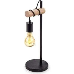 Lampada Da Scrivania, Lampada Da Tavolo In Metallo Nero E Legno, Lampada Da Comodino Retrò, Lampada Da Scrivania Dal Industriale, Ideale Per Ambienti Rustici E Moderni, Lampadina E27 Non Inclusa