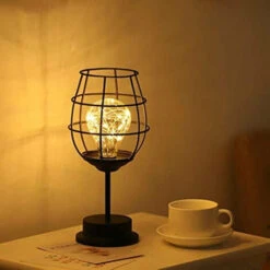 Luce Notturna Retrò Ferro, Lampada Da Tavolo Creativa Calice Di Vino, Lampada Notturna Del Filo Di Rame Per Casa Ristorante Hotel