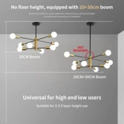 Lampada A Sospensione, Lampadario Moderno Da Soggiorno, Base E27 A 8 Luci Nero-oro, Lampadario Industriale In Metallo Con Regolazione Della Rotazione A 360° Per Soggiorno, Camera Da Letto, Sala Da Pra -Offerta economica OSRAM || Paulmann || ATMOSPHERA 55391561 3