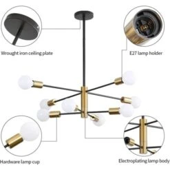 Lampada A Sospensione, Lampadario Moderno Da Soggiorno, Base E27 A 8 Luci Nero-oro, Lampadario Industriale In Metallo Con Regolazione Della Rotazione A 360° Per Soggiorno, Camera Da Letto, Sala Da Pra -Offerta economica OSRAM || Paulmann || ATMOSPHERA 55391561 5