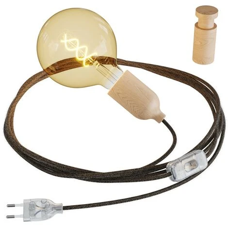 Snake, Cablaggio Con Portalampada In Legno, Spina E Interruttore Completo Di Passacavo In Legno Rolé Senza Lampadina - Neutro 3 Snake, Cablaggio Con Portalampada In Legno, Spina E Interruttore Completo Di Passacavo In Legno Rolé Senza Lampadina - Neutro