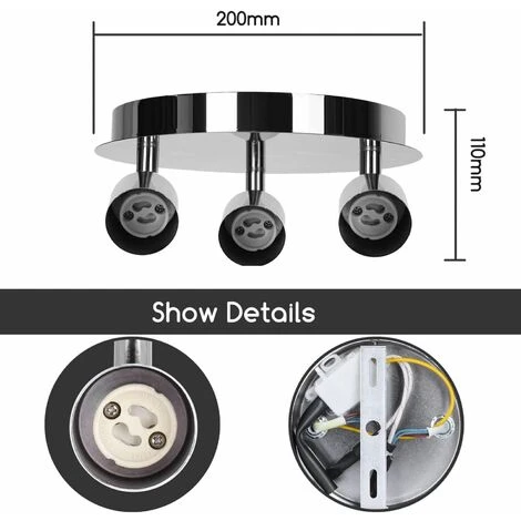 FARETTI DA SOFFITTO ORIENTABILI PLAFONIERA LED CON 3 FARETTI GU10 BASE LAMPADARIO DA SOFFITTO 5 FARETTI DA SOFFITTO ORIENTABILI PLAFONIERA LED CON 3 FARETTI GU10 BASE LAMPADARIO DA SOFFITTO - immagine 3