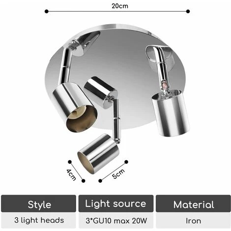 FARETTI DA SOFFITTO ORIENTABILI PLAFONIERA LED CON 3 FARETTI GU10 BASE LAMPADARIO DA SOFFITTO 7 FARETTI DA SOFFITTO ORIENTABILI PLAFONIERA LED CON 3 FARETTI GU10 BASE LAMPADARIO DA SOFFITTO - immagine 5