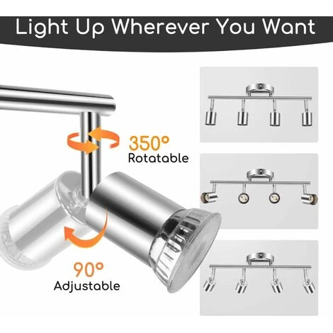FARETTI DA SOFFITTO ORIENTABILI PLAFONIERA LED CON 4 FARETTI GU10 BASE LAMPADARIO DA SOFFITTO 6 FARETTI DA SOFFITTO ORIENTABILI PLAFONIERA LED CON 4 FARETTI GU10 BASE LAMPADARIO DA SOFFITTO - immagine 4