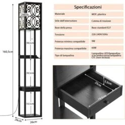 COSTWAY Lampada A Stelo Con Ripiani E Cassetto, Lampada A Piantana Moderna Con 1 Presa Elettrica E 2 Porte USB, Lampada Da Terra Per Salone E Camera Da Letto, 26 X 26 X 160,5 Cm, Modello 2 -Offerta economica OSRAM || Paulmann || ATMOSPHERA 60707871 5