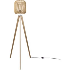 Paco Home Lampada Terra Moderna Soggiorno Camera Letto Effetto Rattan Cesto Boho E27  Beige/Bianco (Ø28 Cm),  Lampada Da Terra Legna