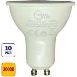 10x Lampadina LED GU10 10w Fascio Luminoso 110° - Luce Calda 3000k - Asia Led