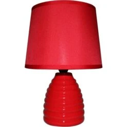 King Home LAMPADA DA TAVOLO ROSSA In Ceramica Base Tonda 15x26,5h Cm