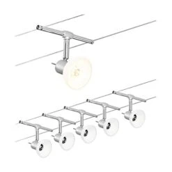 Paulmann Sistema Di Cavi Per Faretti, Set Estensibile, 94136, Sheela, Massimo 5 Pezzi Da 10 W Luno, Cromato, Opaco/opale, Lampada Da Soffitto, Senza Lampadina