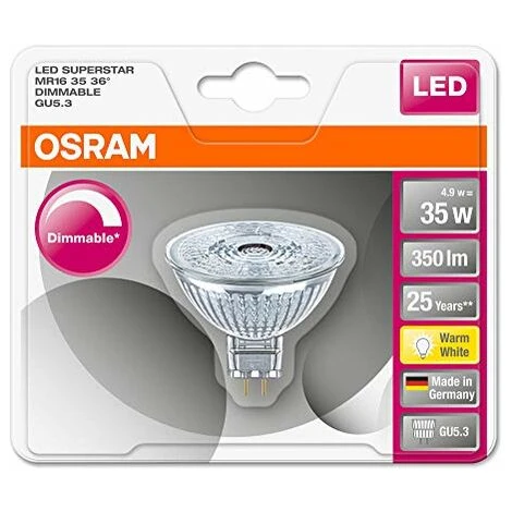 OSRAM LED SUPERSTAR MR16 12 V Spot LED, Attacco GU5.3, Bianco Freddo, 4000 K, 4.90 W = Equivalente A 35 W, LED SUPERSTAR MR16 12 V, Chiaro, Taglia Unica 4 OSRAM LED SUPERSTAR MR16 12 V Spot LED, Attacco GU5.3, Bianco Freddo, 4000 K, 4.90 W = Equivalente A 35 W, LED SUPERSTAR MR16 12 V, Chiaro, Taglia Unica - immagine 2