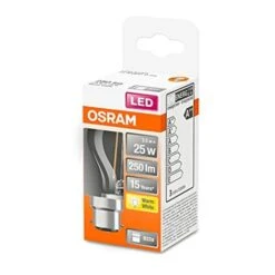 OSRAM LED Star Classic P25, Filamento Chiaro A Forma Di Goccia, Base B22d, Bianco Caldo (2700K), Sostituzione Di Lampadine Convenzionali Da 25W, Confezione Da 1