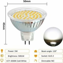Lampadina LED GU5.3 12V 3W Bianco Freddo 6000K, Ø50mm, 120 Gradi, GU5.3 Equivalente 35W 50W, 500LM, AC/DC 12V, MR16 GU5.3 Faretto LED Per Cucina/Bagno/Armadio, Non Dimmerabile, Set Di 6 -Offerta economica OSRAM || Paulmann || ATMOSPHERA 71296768 2