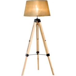 Homcom Lampada Da Terra Design Con Treppiede In Legno Altezza Regolabile, Beige