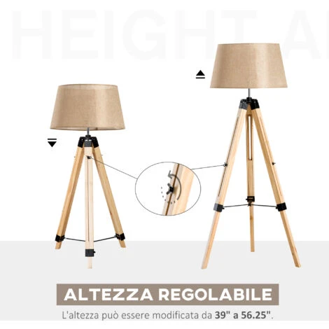 Homcom Lampada Da Terra Design Con Treppiede In Legno Altezza Regolabile, Beige 6 Homcom Lampada Da Terra Design Con Treppiede In Legno Altezza Regolabile, Beige - immagine 4