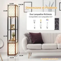 RELAX4LIFE Lampada A Piantana Da Terra In Legno Con 3 Scomparti E Base E27 Per Lampadina (non Inclusa), Lampada A Stelo Moderna Con Ripiani Aperti Per Casa, Soggiorno,Modello 5 -Offerta economica OSRAM || Paulmann || ATMOSPHERA 72492067 3