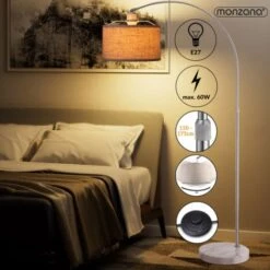 Monzana Lampada Ad Arco Da Soggiorno Paralume Tessuto Base In Marmo Altezza Regolabile 150-175 Cm Lampada E27 Camera Da Letto Luce Da Lettura -Offerta economica OSRAM || Paulmann || ATMOSPHERA 74245657 3
