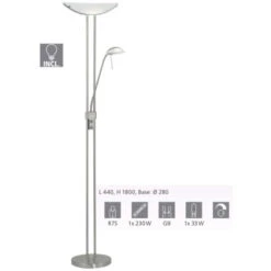 EGLO Stand Proiettori BAYA In Nickel Satinato / Bianco Dimmerabile R7S, Max G9 1x230w, 1X33W H:. 180 Centimetri