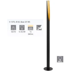 EGLO Lampada Da Terra A LED Barbotto Nero, Oro Ø6cm H: 137 Centimetri