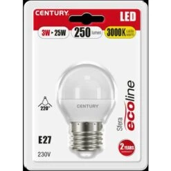 Century Lampada Led Ecoline Sfera 3w Attacco Grande E27 Luce Calda 3000k Elh1g-032730bl