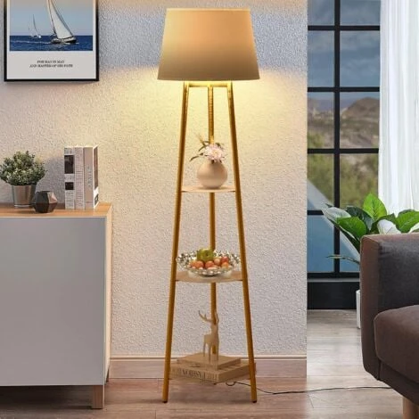 Lampada Da Salotto Piantana Da Terra 3 Ripiani Moderno Lampade Treppiedi Metallo Con Luci E27, Bianco Dorato 3 Lampada Da Salotto Piantana Da Terra 3 Ripiani Moderno Lampade Treppiedi Metallo Con Luci E27, Bianco Dorato