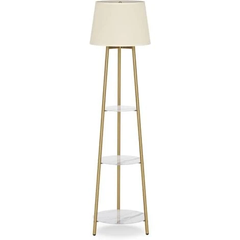 Lampada Da Salotto Piantana Da Terra 3 Ripiani Moderno Lampade Treppiedi Metallo Con Luci E27, Bianco Dorato 4 Lampada Da Salotto Piantana Da Terra 3 Ripiani Moderno Lampade Treppiedi Metallo Con Luci E27, Bianco Dorato - immagine 2