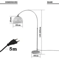 Lampada Ad Arco - Altezza Regolabile (145-220 Cm), Paralume Ruotabile, Base Rotonda In Marmo, E27, Max 60 W, O LED, Bianco - Lam -Offerta economica OSRAM || Paulmann || ATMOSPHERA 82403348 2