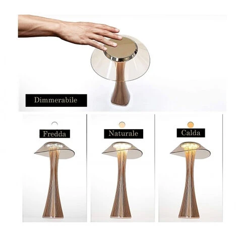 Lampada Da Tavolo LED Touch Ricaricabile USB Luce Slim Decorativa Bronzo 6 Lampada Da Tavolo LED Touch Ricaricabile USB Luce Slim Decorativa Bronzo - immagine 4