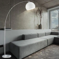 Lampada Ad Arco Illuminazione Soggiorno Lampada Da Terra Cromata Lampada Da Terra, Paralume Sferico In Plastica Bianca, 1x E27, LxA 110x180 Cm -Offerta economica OSRAM || Paulmann || ATMOSPHERA 85526461 4