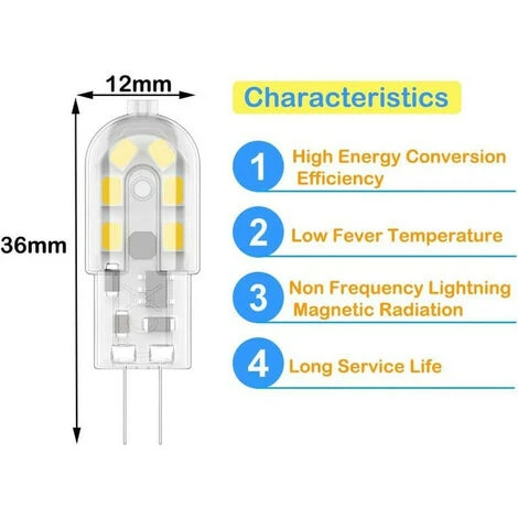 G4 2W LED Ampoule, 20W Ampoules Halogènes équivalentes, Blanc Chaud 3000K,200Lm,12x SMD,12V AC/DC - Confezione Da 10 4 G4 2W LED Ampoule, 20W Ampoules Halogènes équivalentes, Blanc Chaud 3000K,200Lm,12x SMD,12V AC/DC - Confezione Da 10 - immagine 2