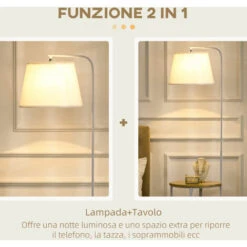 HOMCOM Lampada Da Terra Moderna Con Tavolino A 2 Livelli Per Soggiorno E Camera Da Letto, In Tessuto Effetto Lino, Bambù E Acciaio, Ø37x162 Cm -Offerta economica OSRAM || Paulmann || ATMOSPHERA 87945669 4