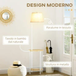 HOMCOM Lampada Da Terra Moderna Con Tavolino A 2 Livelli Per Soggiorno E Camera Da Letto, In Tessuto Effetto Lino, Bambù E Acciaio, Ø37x162 Cm -Offerta economica OSRAM || Paulmann || ATMOSPHERA 87945669 5