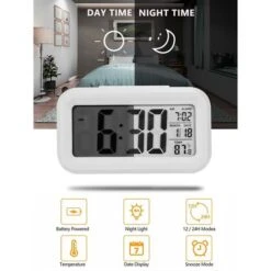 Sveglia Digitale LCD Senza Ticchettio, Sveglia Con Grande Schermo Con Luce, Data, Calendario, Temperatura, Snooze, Camera Da Letto, Casa E Ufficio -Offerta economica OSRAM || Paulmann || ATMOSPHERA 88578717 3