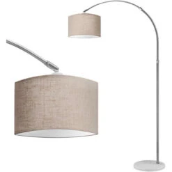 Lampada Arco Piantana Terra Design Moderno Metallo Paralume Tessuto E27 Beige