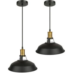 Skecten Juego De 2 Lamparas De Techo Vintage Retro Industrial, Pantalla Hierro Negro Y Cable Regulable, Portalampara E27, Ideal Para Bar, Restaurante, Cafeteria