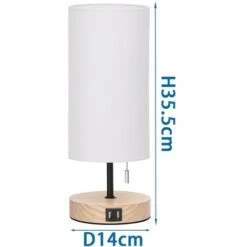 LAMPADA DA TAVOLO SCRIVANIA E27 IN LEGNO COMODINO ABATJOUR DOPPIA PORTA USB